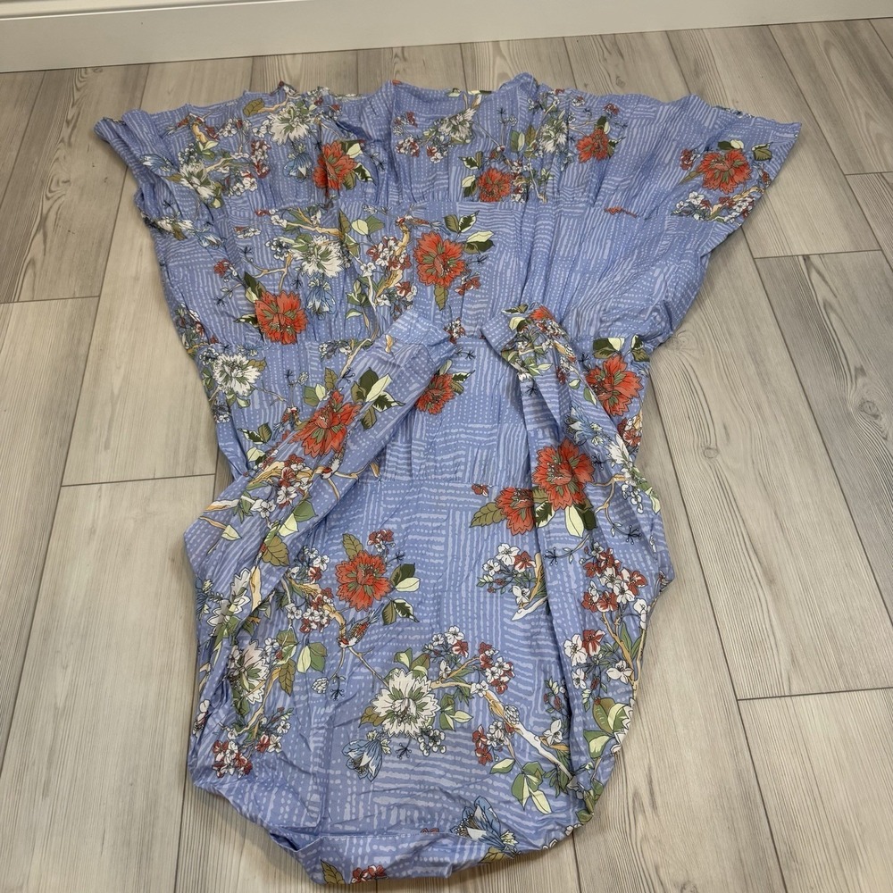 Johnny Was XL Mosaic Tiered‎ Wanderer Midi in Blue Floral Cotton Shirt Dress - Picture 8 of 12